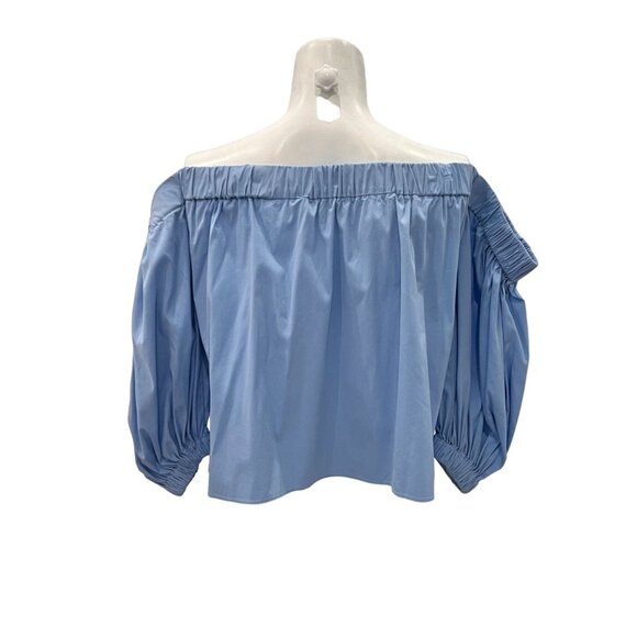 MILLY Off The Shoulder Blue Poplin Top - Size S - Picture 7 of 7